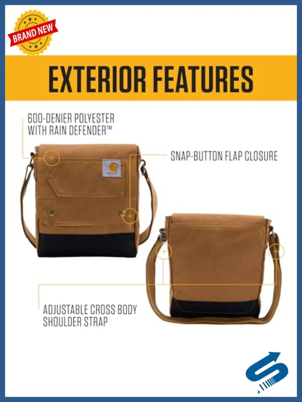 Crossbody Snap Bag, Durable Adjustable Shoulder Bag with Flap Over Snap Closure